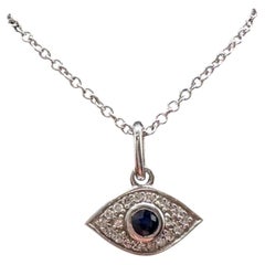 Effy 14K White Gold Diamond Sapphire Evil Eye Necklace NWT