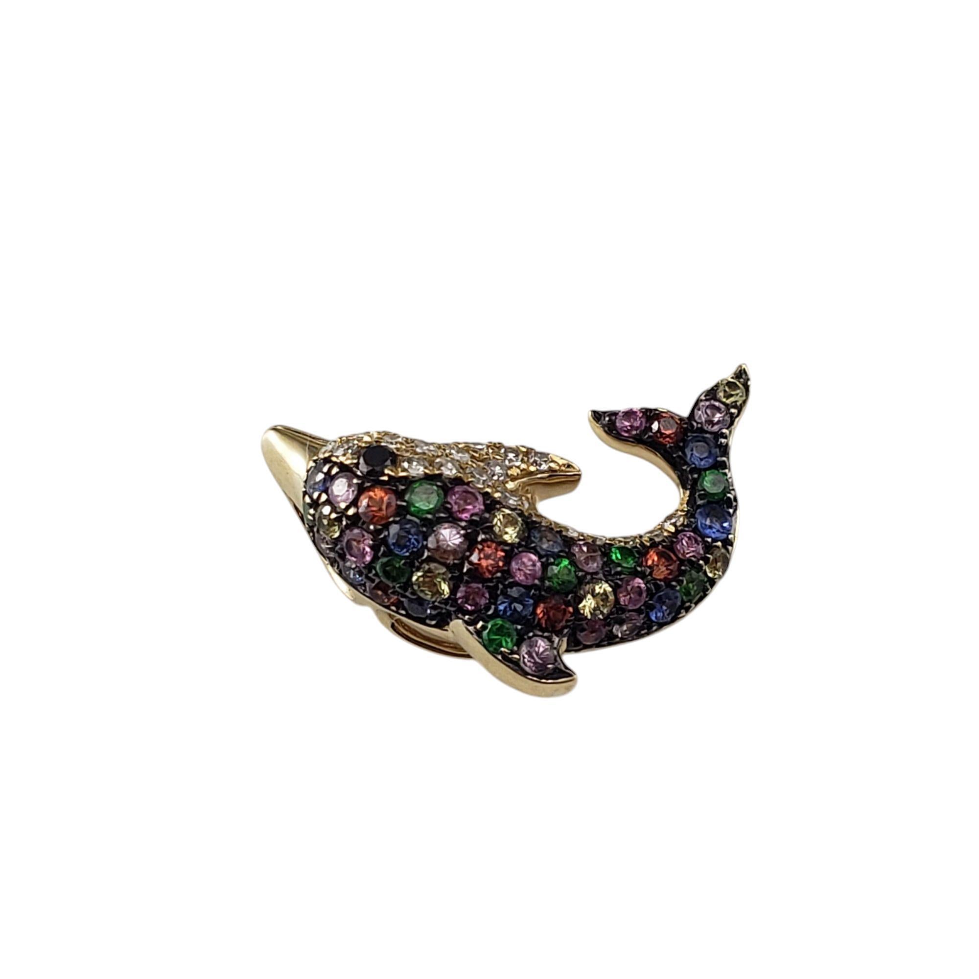 Effy 14K White Gold Gemstone and Diamond Dolphin Pendant-

This lovely dolphin pendant is adorned with multicolored gemstones and round brilliant cut diamonds set in 14K white gold.

Diamond color: H-I

Diamond clarity: SI1-VS2

*Stone weights are