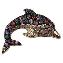 Effy 14K White Gold Gemstone and Diamond Dolphin Pendant #20969