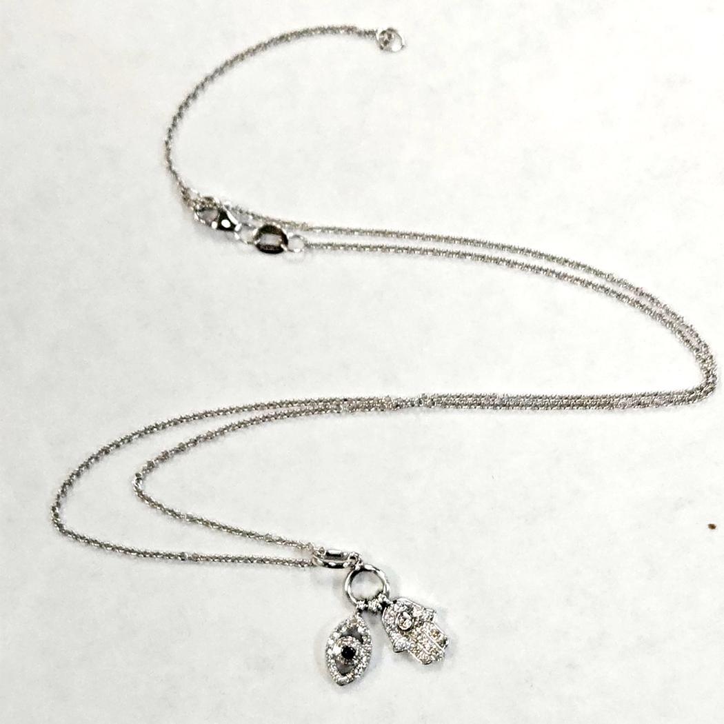 Moderno Effy - Collana Hamsa e Malocchio in oro bianco 14k - 18