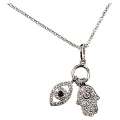 Effy Collier Hamsa et mauvais oeil en or blanc 14k 18".