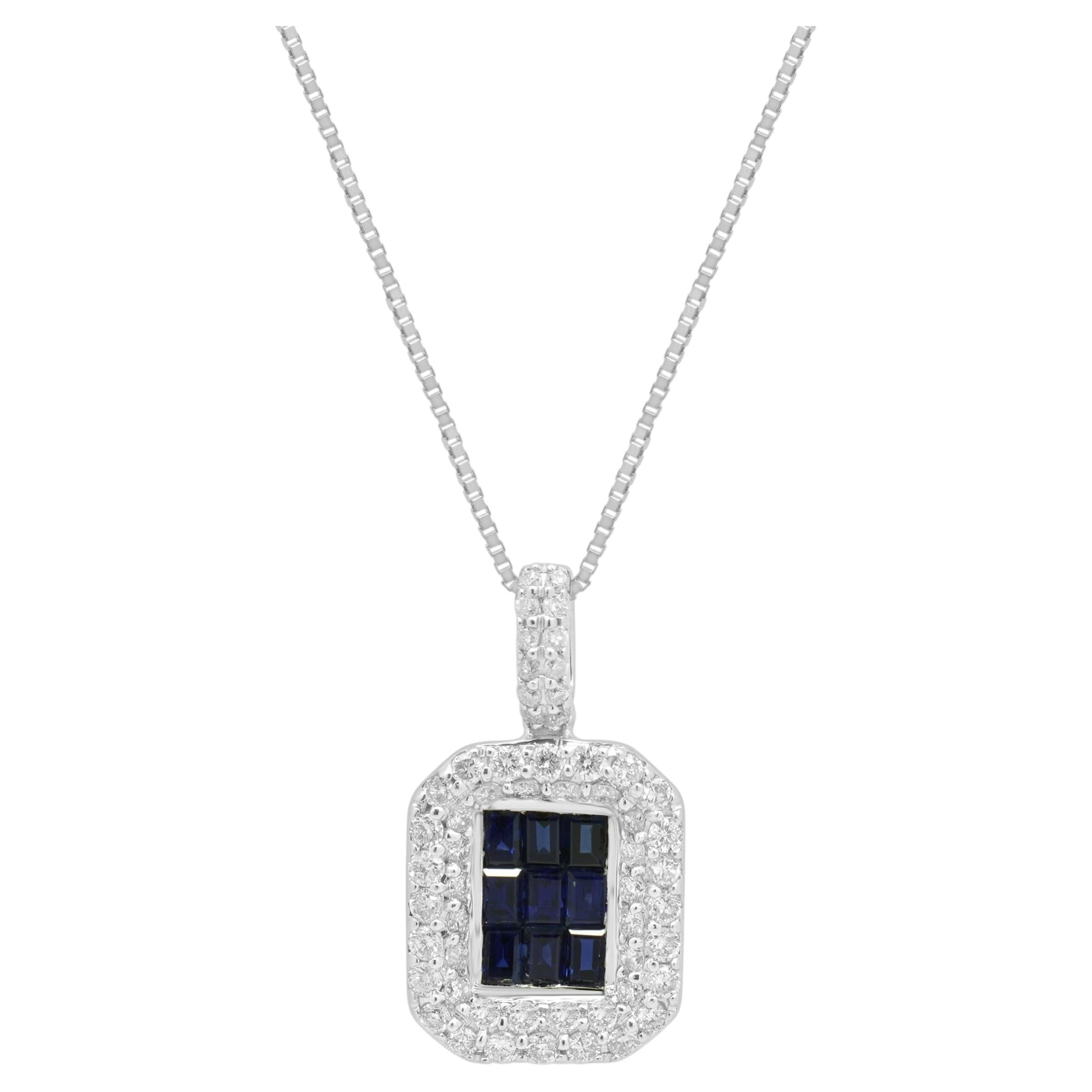 Collar EFFY de oro blanco de 14K con zafiro azul en engaste invisible y pavé de diamantes en venta