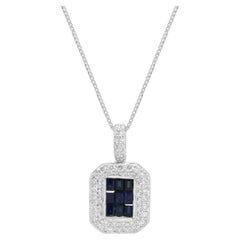 Effy Halskette aus 14-karätigem Weißgold mit unsichtbar gefaschten blauen Saphiren und Diamanten im Pavé-Stil