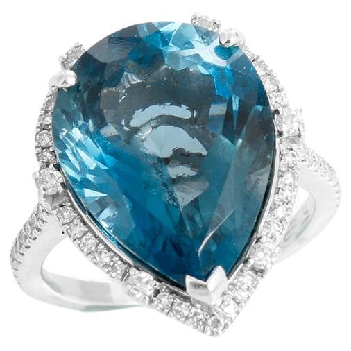 Bague Effy en or blanc 14 carats avec topaze bleue de Londres et diamants