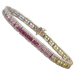 EFFY 14K White Gold Multi Color Sapphire & Diamond Bracelet