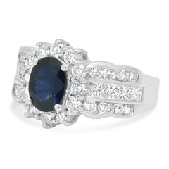 EFFY 14K White Gold Oval Blue Sapphire and Diamond Halo 3-Row Ring