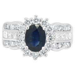 EFFY 14K White Gold Oval Blue Sapphire and Diamond Halo 3-Row Ring