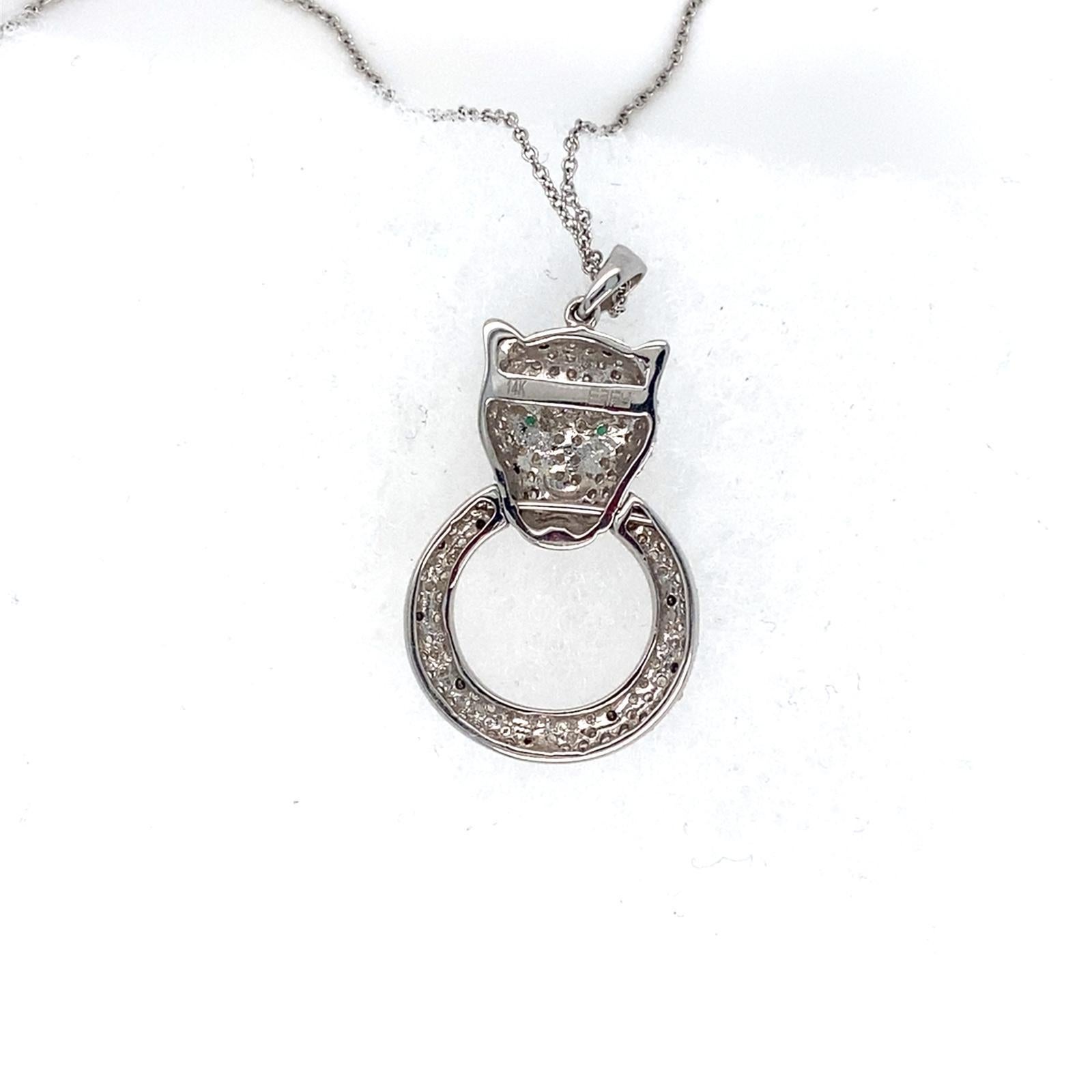 Effy Pendentif cercle panthère en or blanc 14 carats avec pierres précieuses de 0,82 carat, 17 pouces en vente 5