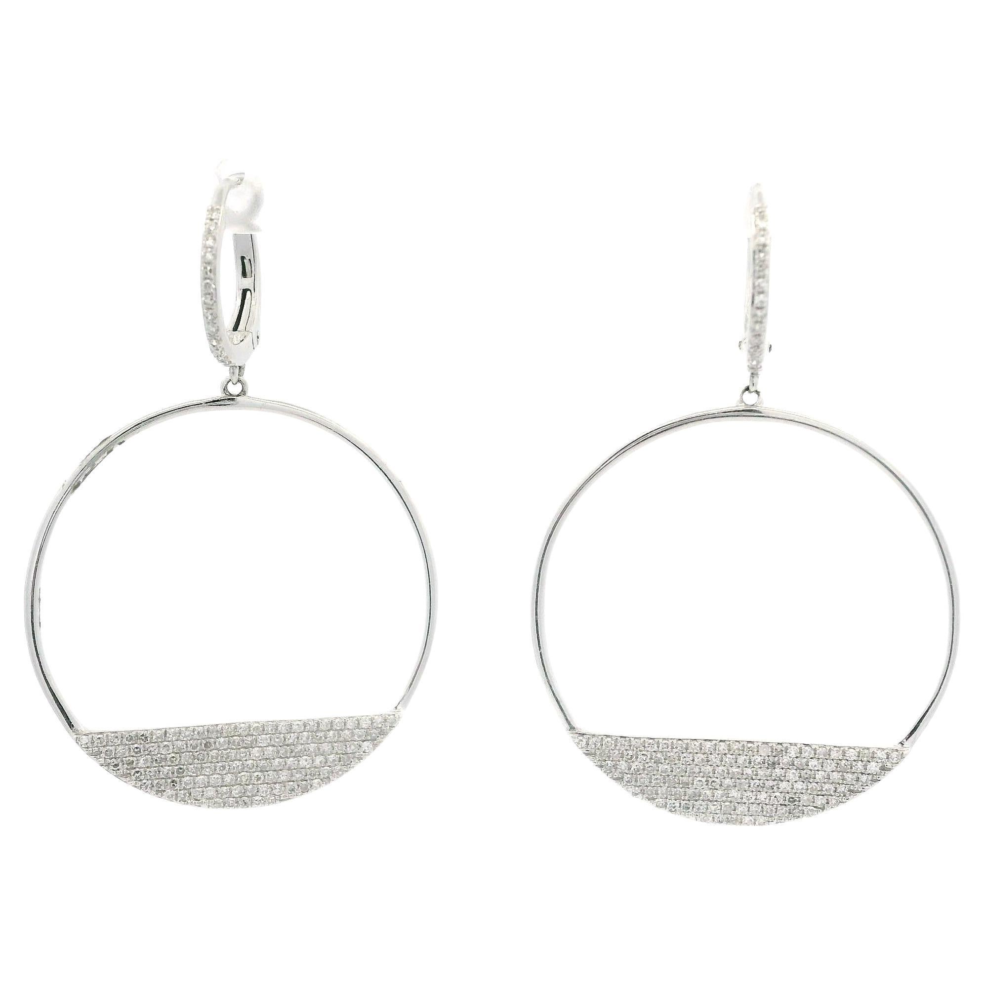 Effy 14k White Gold Pave Set Diamond Open Circle Dangle Earrings