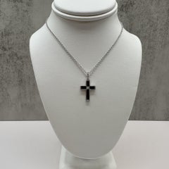 Effy 14K White Gold Sapphire Diamond Cross Necklace 0.78ct 18in