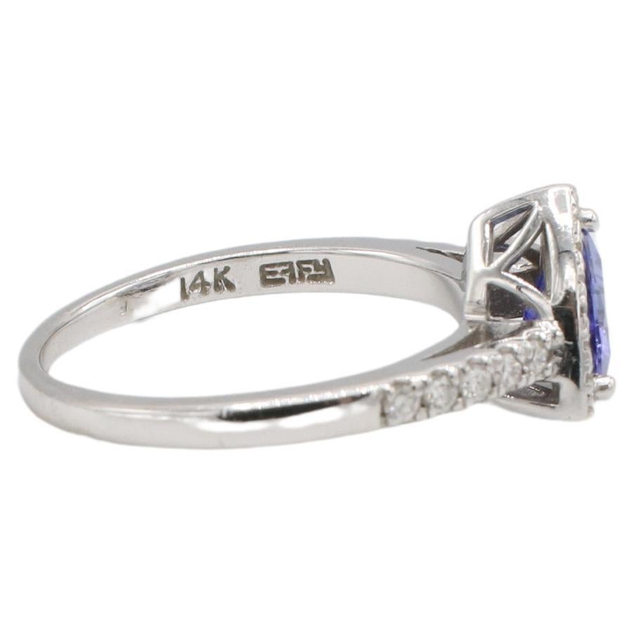 Modern Effy 14K White Gold Trillion Tanzanite and Natural Diamond Halo Cocktail Ring For Sale
