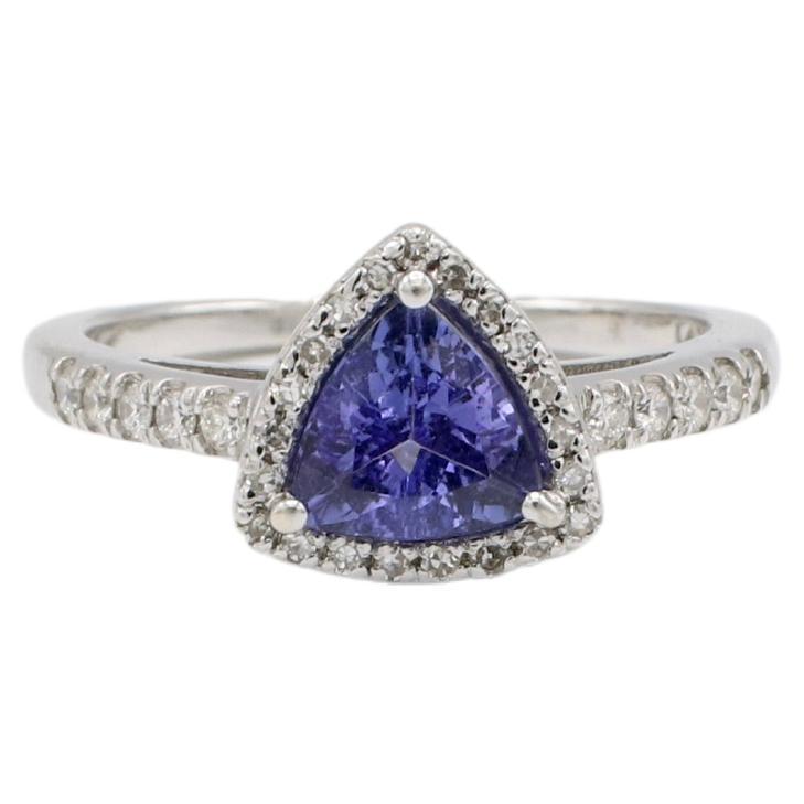 Effy 14K White Gold Trillion Tanzanite and Natural Diamond Halo Cocktail Ring