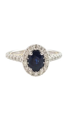 Effy 14K White & Yellow Gold Oval Blue Sapphire Diamond Ring Size 5.5 #14740