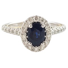 Effy 14K White & Yellow Gold Oval Blue Sapphire Diamond Ring Size 5.5 #14740