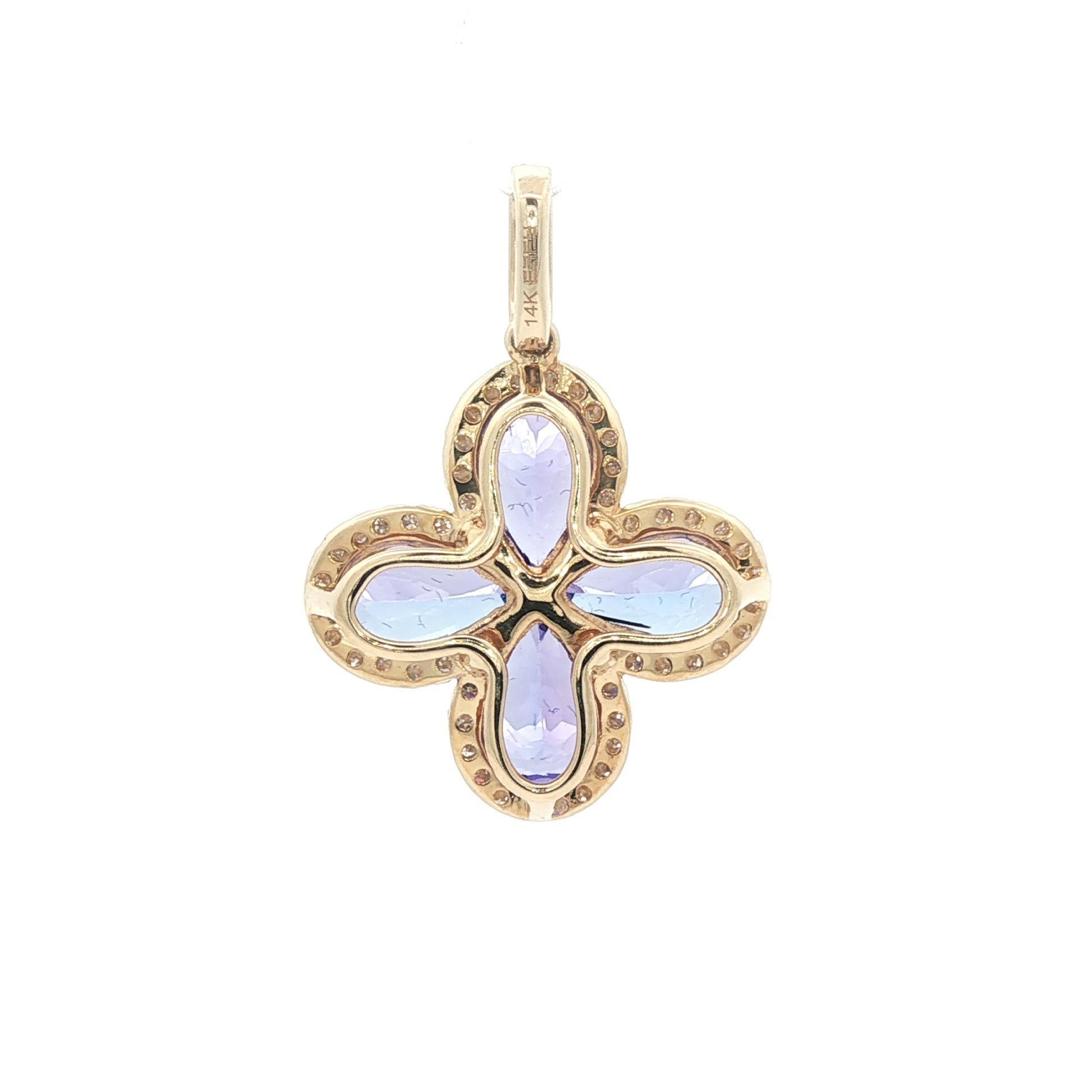 Effy 14k Yellow Gold 3.75ctw Tanzanite & Diamond Clover Flower Pendentif en vente 5