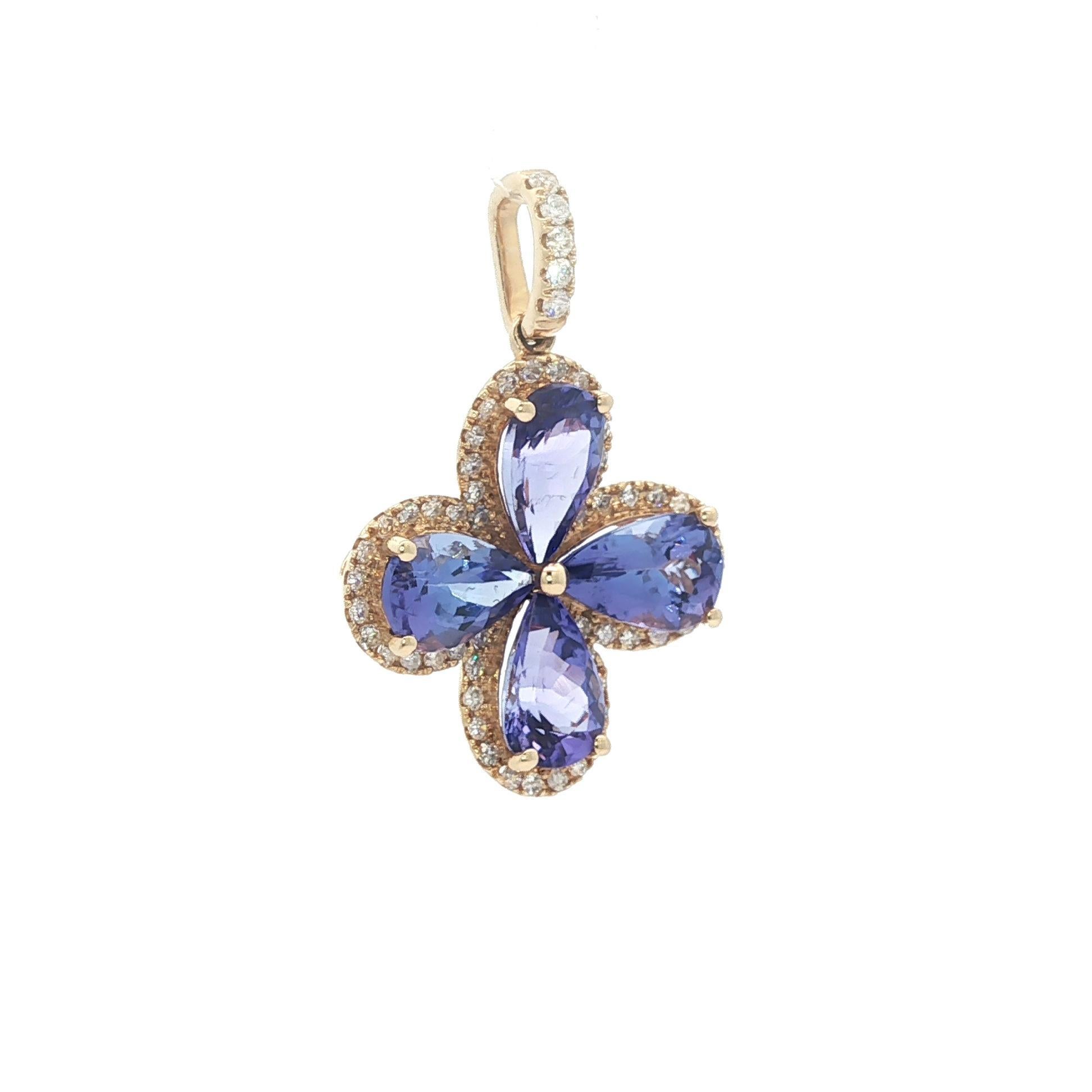 Effy 14k Yellow Gold 3.75ctw Tanzanite & Diamond Clover Flower Pendentif en vente 6
