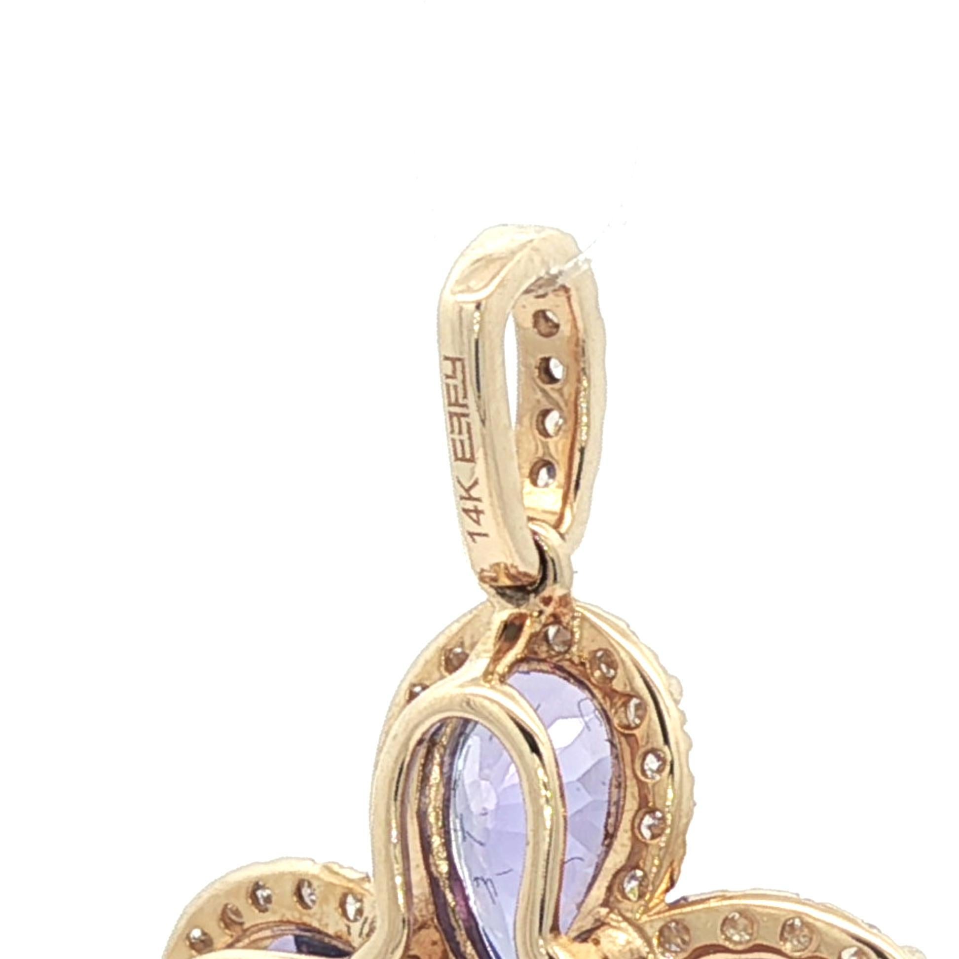 Effy 14k Yellow Gold 3.75ctw Tanzanite & Diamond Clover Flower Pendentif en vente 7