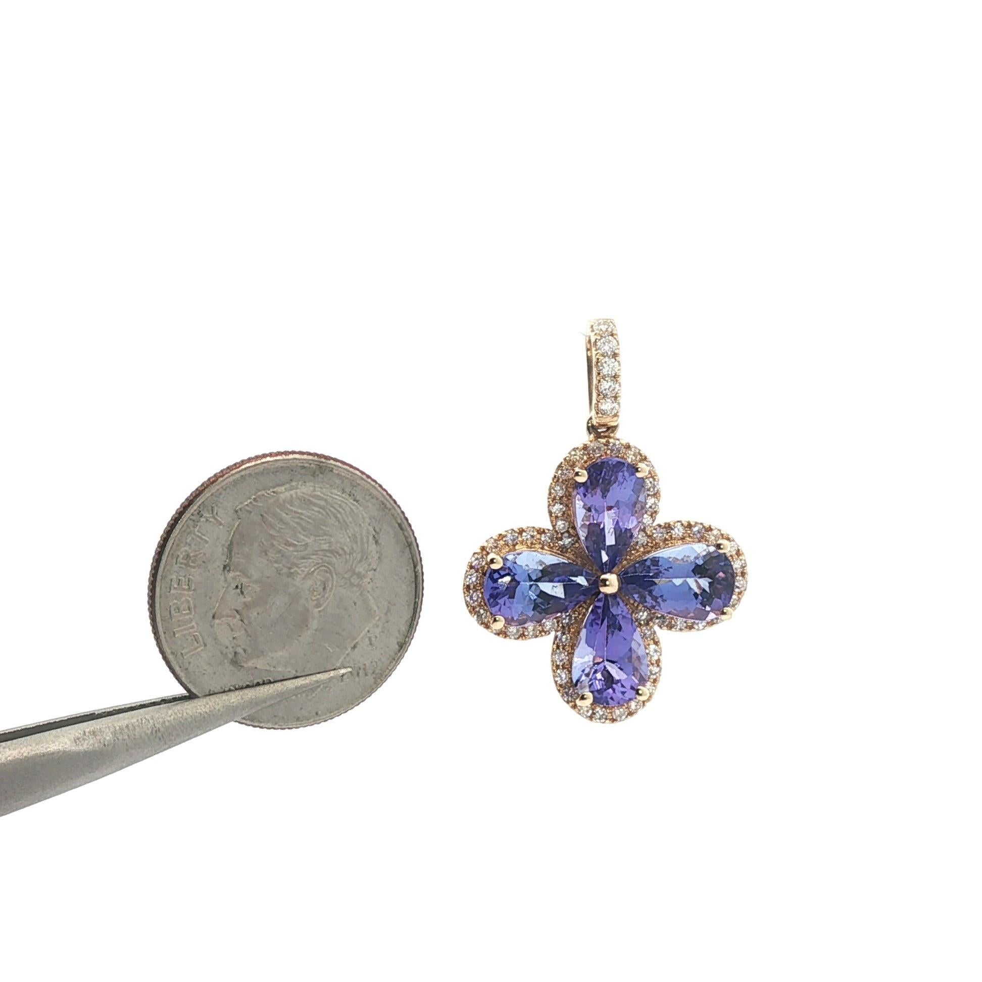 Effy 14k Yellow Gold 3.75ctw Tanzanite & Diamond Clover Flower Pendentif en vente 8