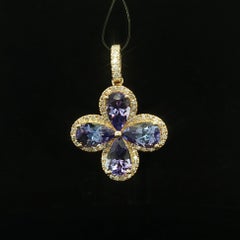 Effy 14k Yellow Gold 3.75ctw Tanzanite & Diamond Clover Flower Pendant