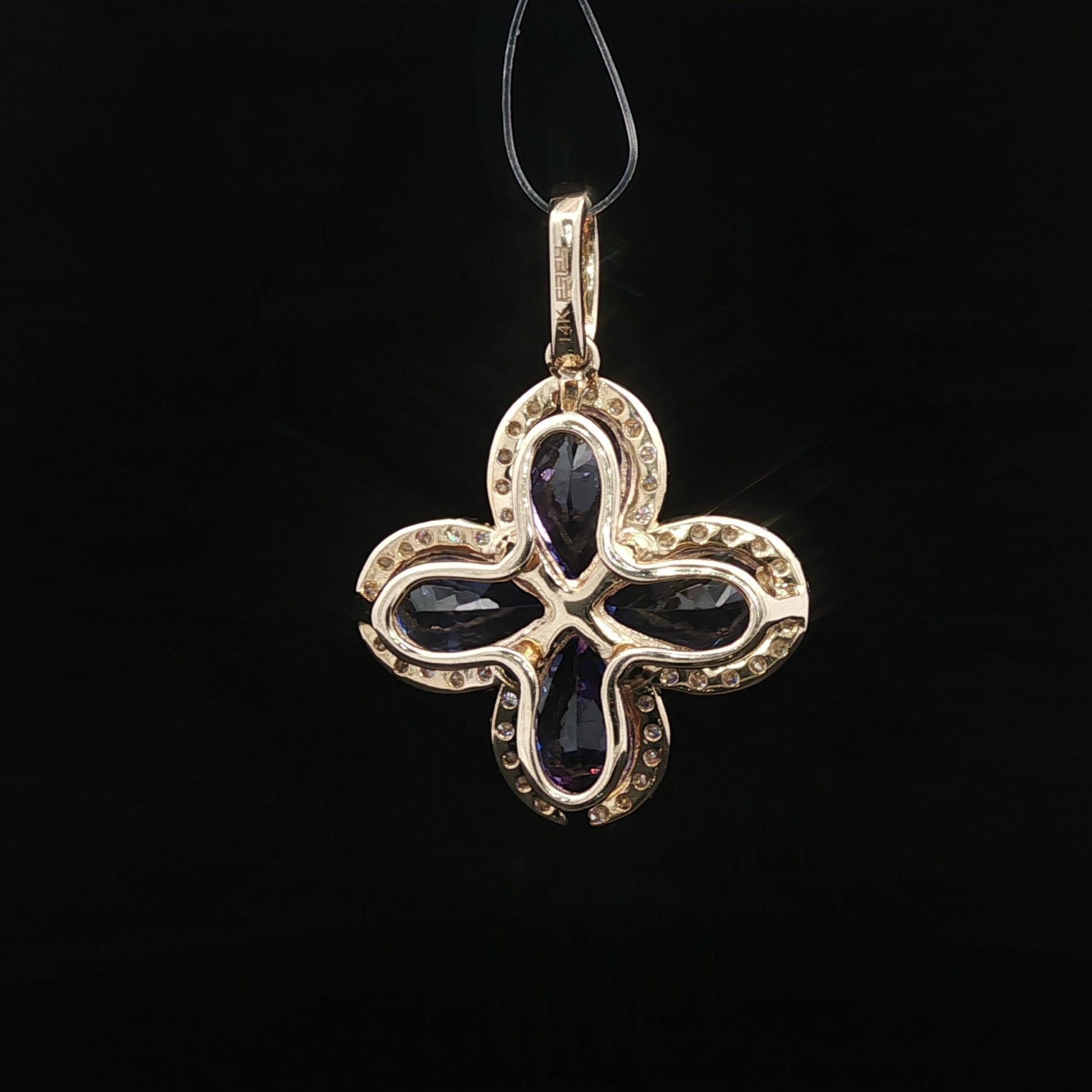 Effy 14k Yellow Gold 3.75ctw Tanzanite & Diamond Clover Flower Pendentif Pour femmes en vente