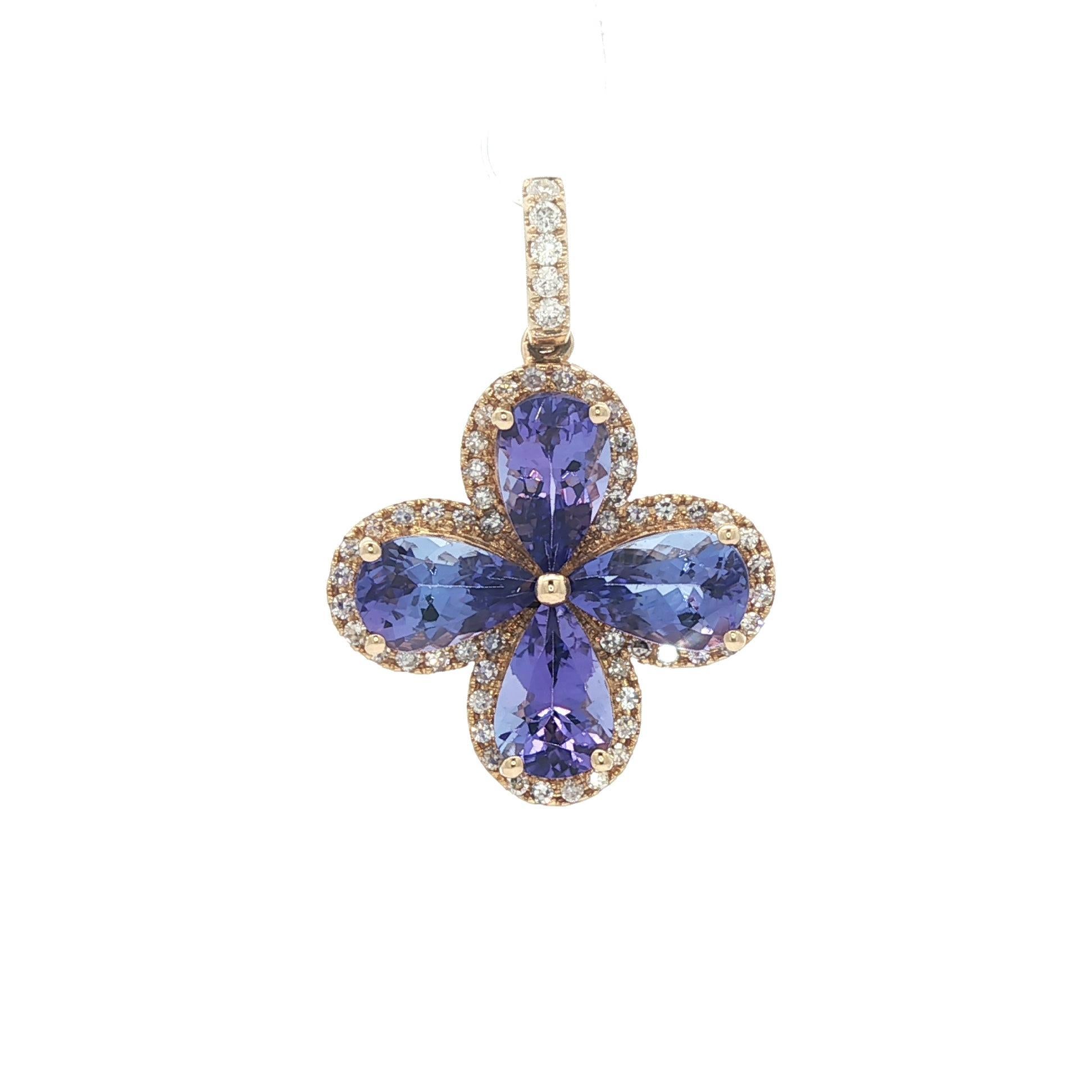 Effy 14k Yellow Gold 3.75ctw Tanzanite & Diamond Clover Flower Pendentif en vente 2