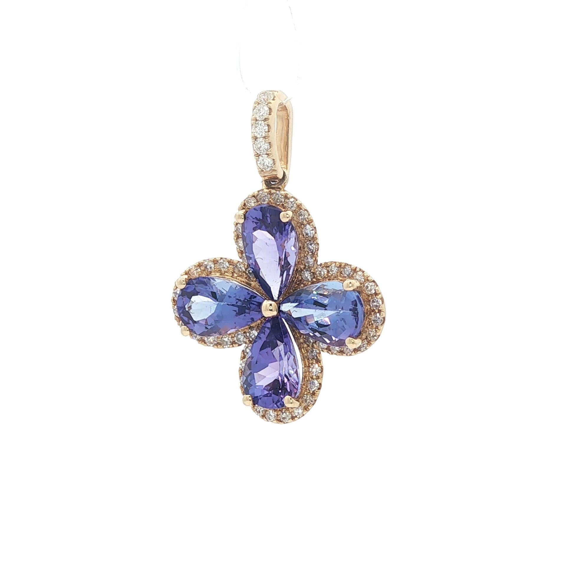 Effy 14k Yellow Gold 3.75ctw Tanzanite & Diamond Clover Flower Pendentif en vente 3