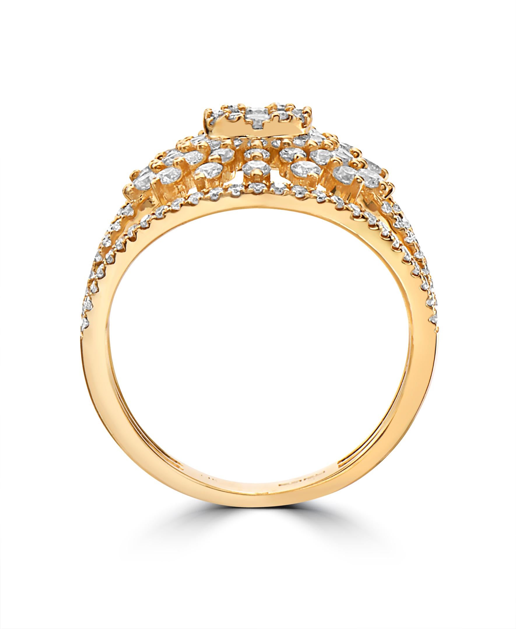 Effy ring in 14K Yellow gold, with a diamond starburst design.

Total diamond weight is 1.09ct.

Item number CY77.

  