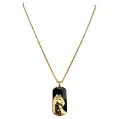 Effy 14k Yellow Gold and Onyx Dog Tag Panther Pendant Necklace 22"