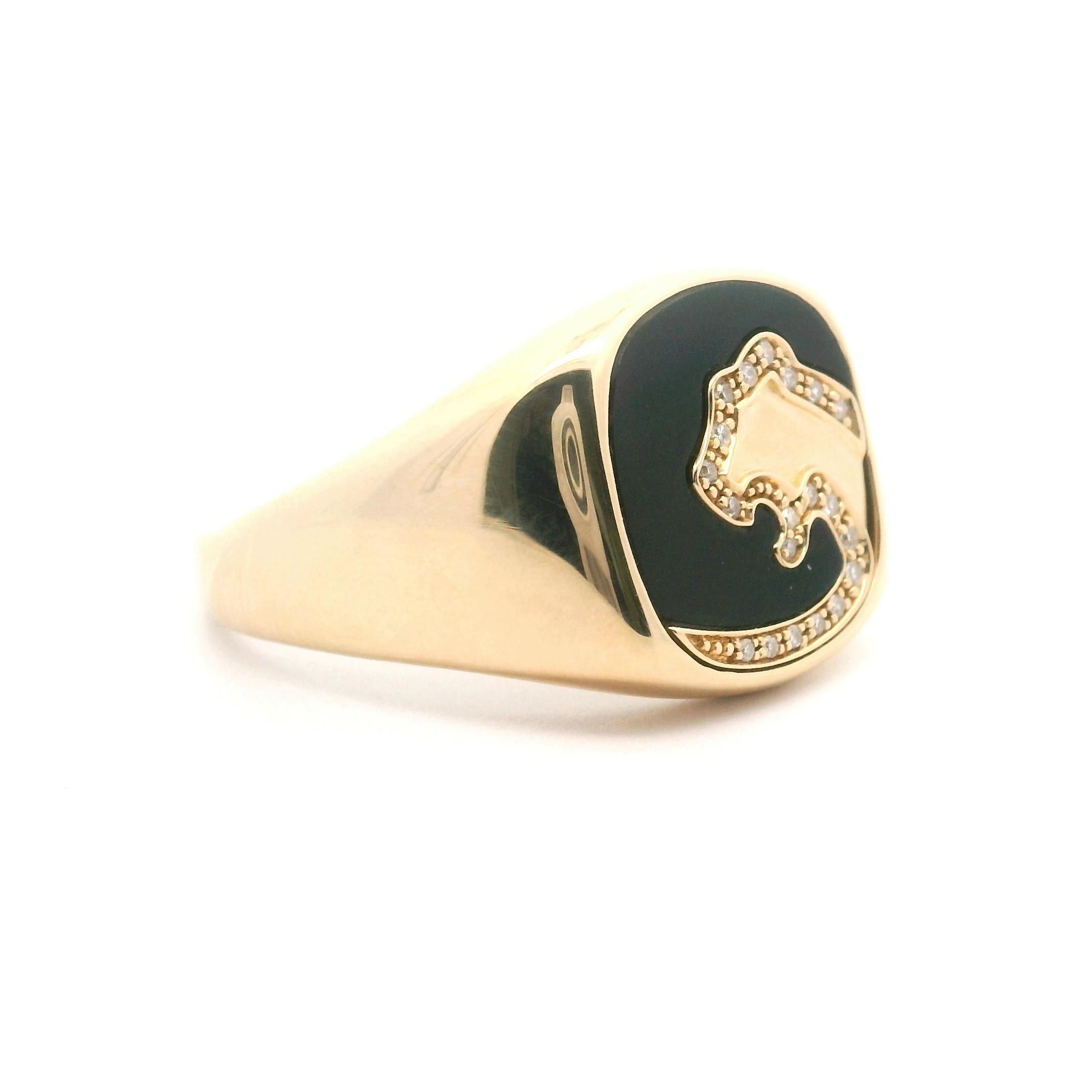 Effy 14k Yellow Gold Black Enamel and Diamond Men's Panther Ring Size 12 In Good Condition In Guilford, CT
