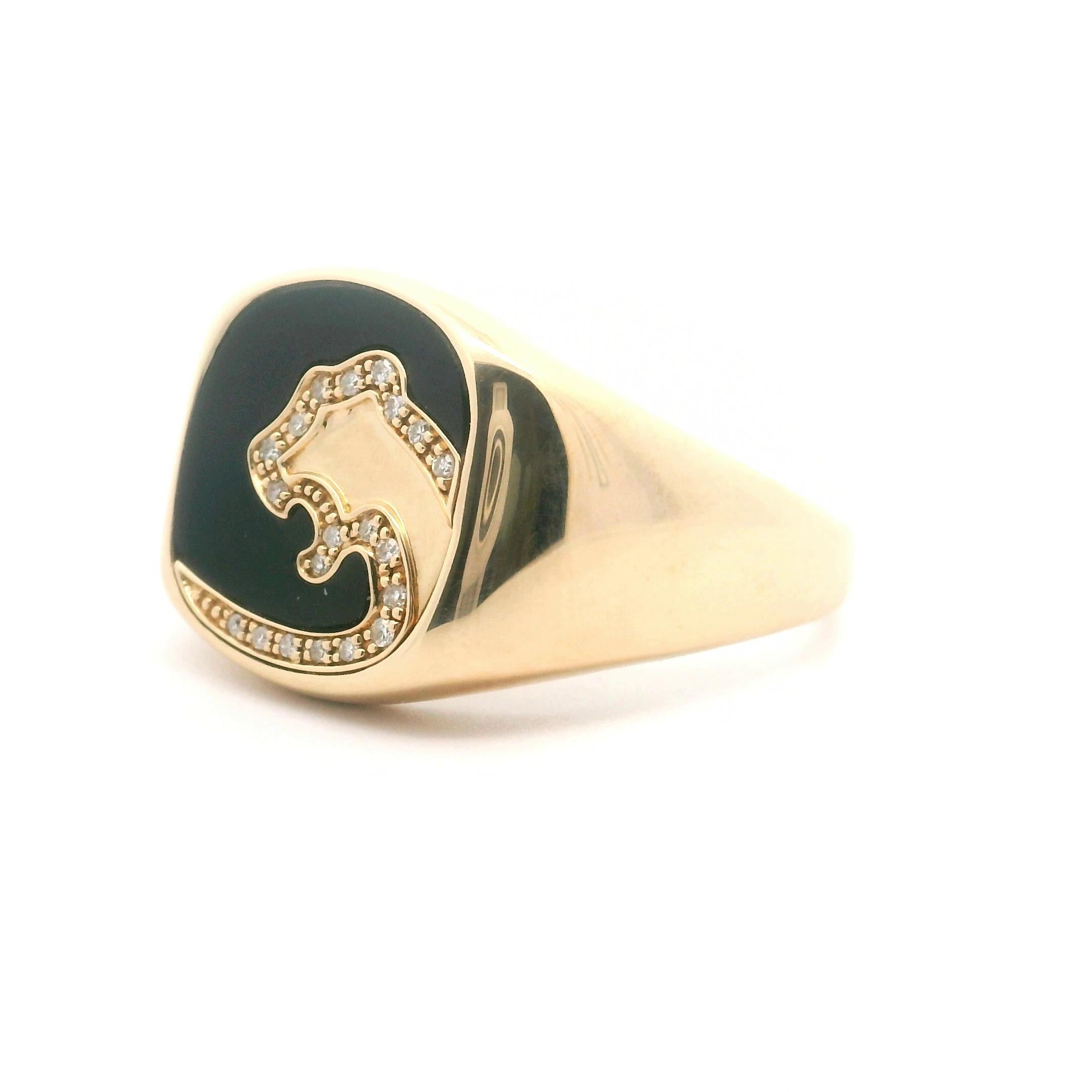 Effy 14k Yellow Gold Black Enamel and Diamond Men's Panther Ring Size 12 1
