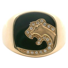 Effy 14k Yellow Gold Black Enamel and Diamond Men's Panther Ring Size 12
