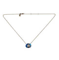 Effy 14K Yellow Gold Blue Topaz and Diamond Sea Turtle Pendant Necklace #23775