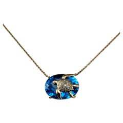 Effy 14K Yellow Gold Blue Topaz and Diamond Sea Turtle Pendant Necklace #23775