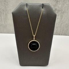 Effy 14K Yellow Gold Carved Onyx Diamond Necklace 0.16ct NWT 18”