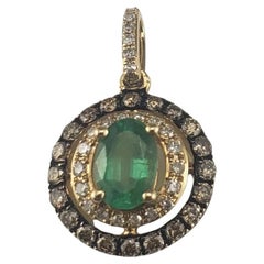 Effy 14K Yellow Gold Emerald and Chocolate & White Diamond Pendant #19638