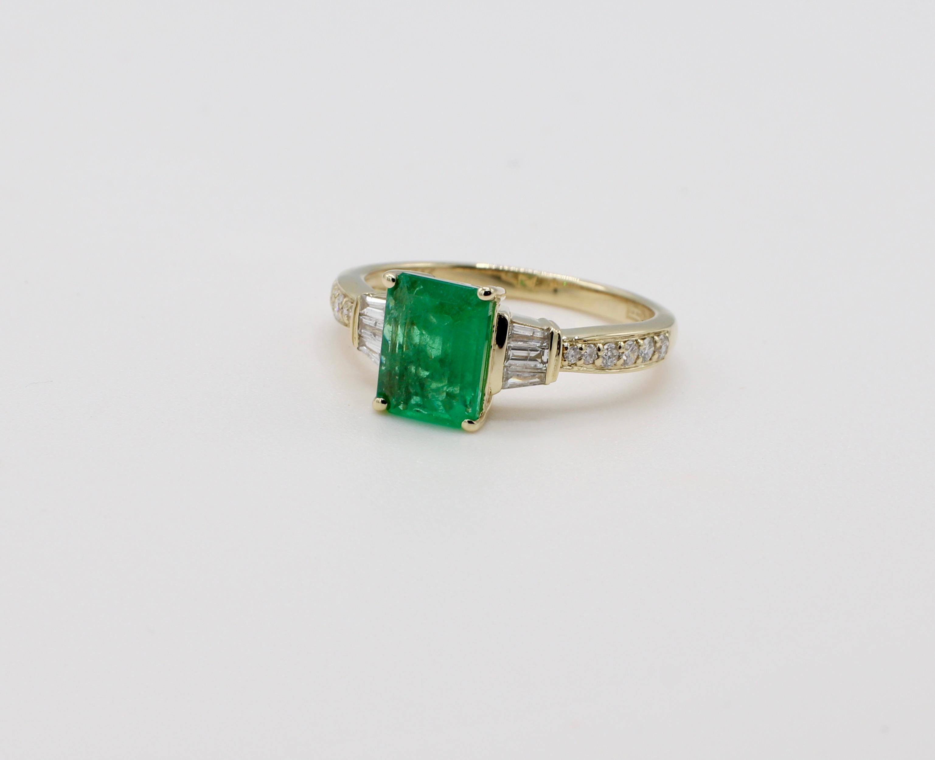 Modern Effy 14 Karat Yellow Gold Emerald and Diamond Cocktail Ring