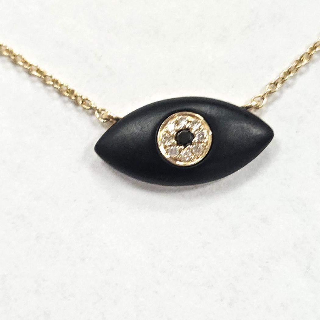 Moderne Effy - Collier mauvais oeil en or jaune 14k avec ébène, diamants et onyx noir en vente