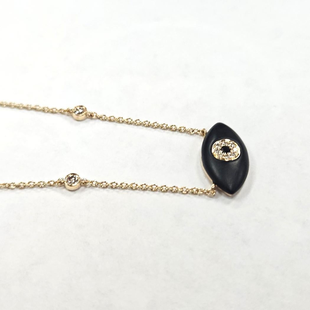 Taille ronde Effy - Collier mauvais oeil en or jaune 14k avec ébène, diamants et onyx noir en vente