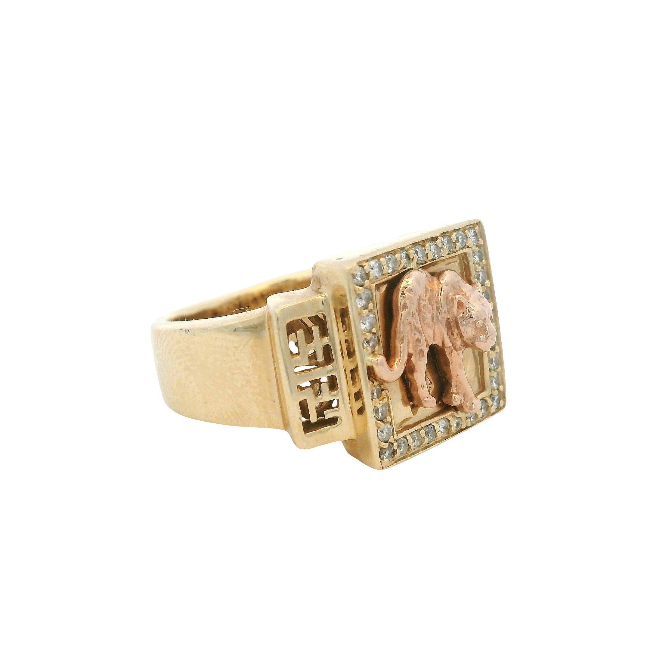 Effy 14k Yellow Gold Panther Diamond Signet Ring For Sale 6