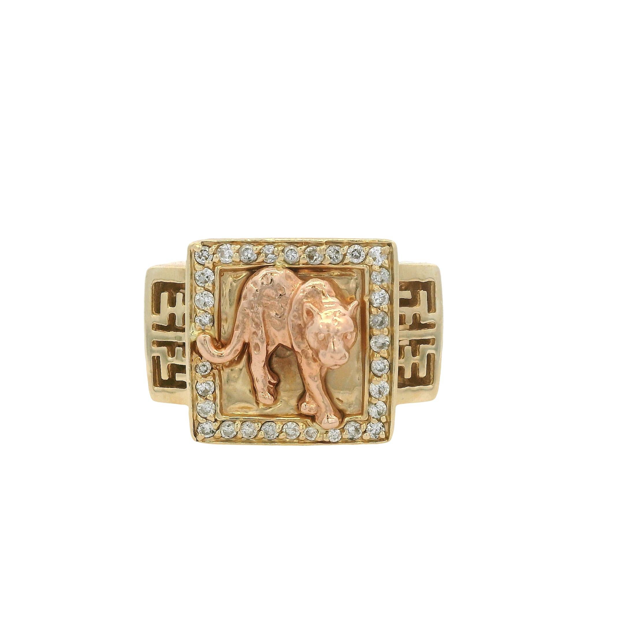 Effy 14k Yellow Gold Panther Diamond Signet Ring For Sale 8