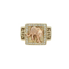 Effy 14k Yellow Gold Panther Diamond Signet Ring