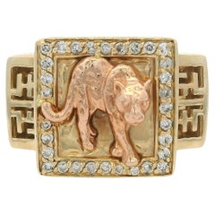 Effy 14k Yellow Gold Panther Diamond Signet Ring