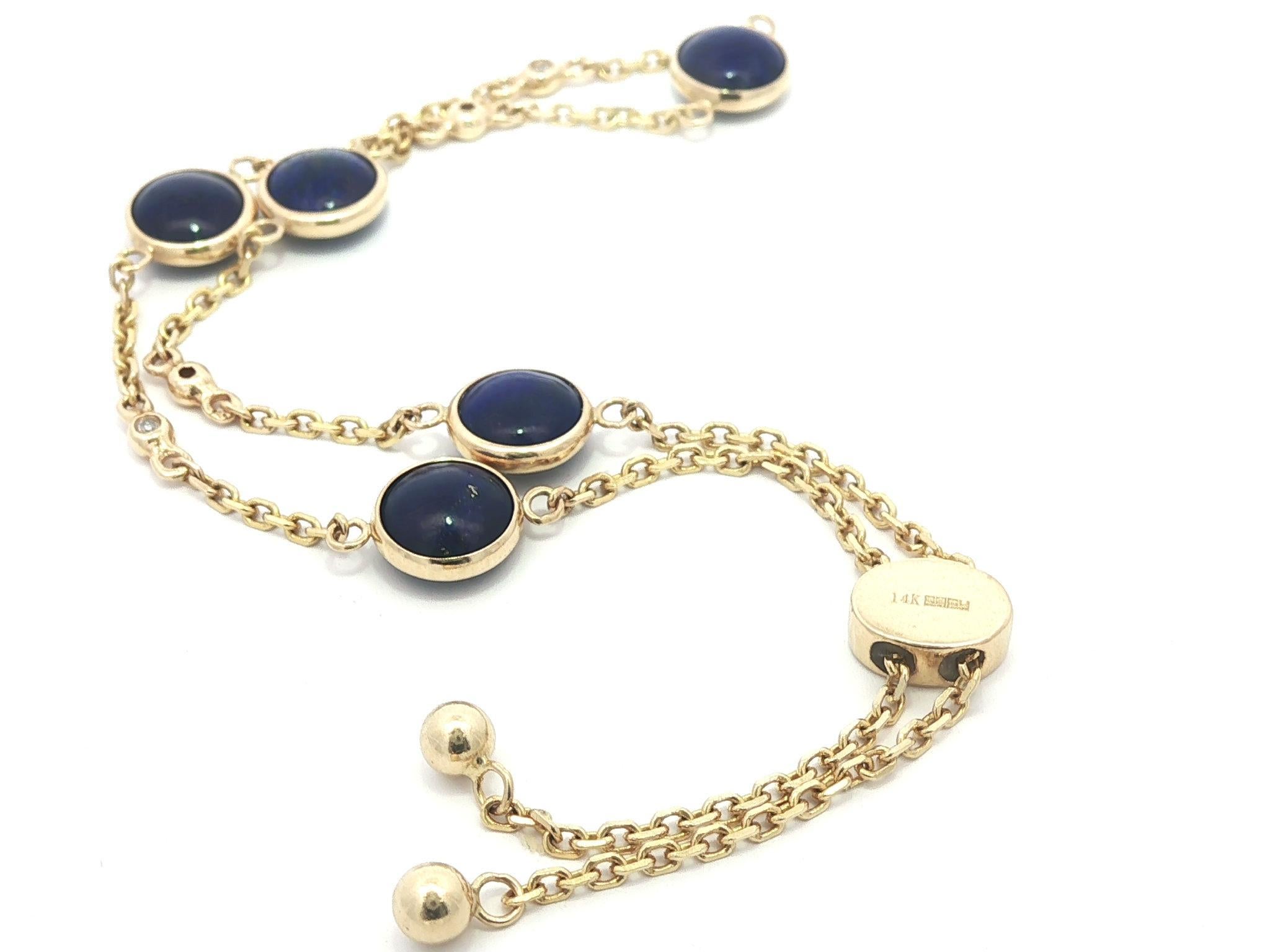 Bracciale regolabile Effy in oro giallo 14k con Lapis Cabochon Rotondo in vendita 1