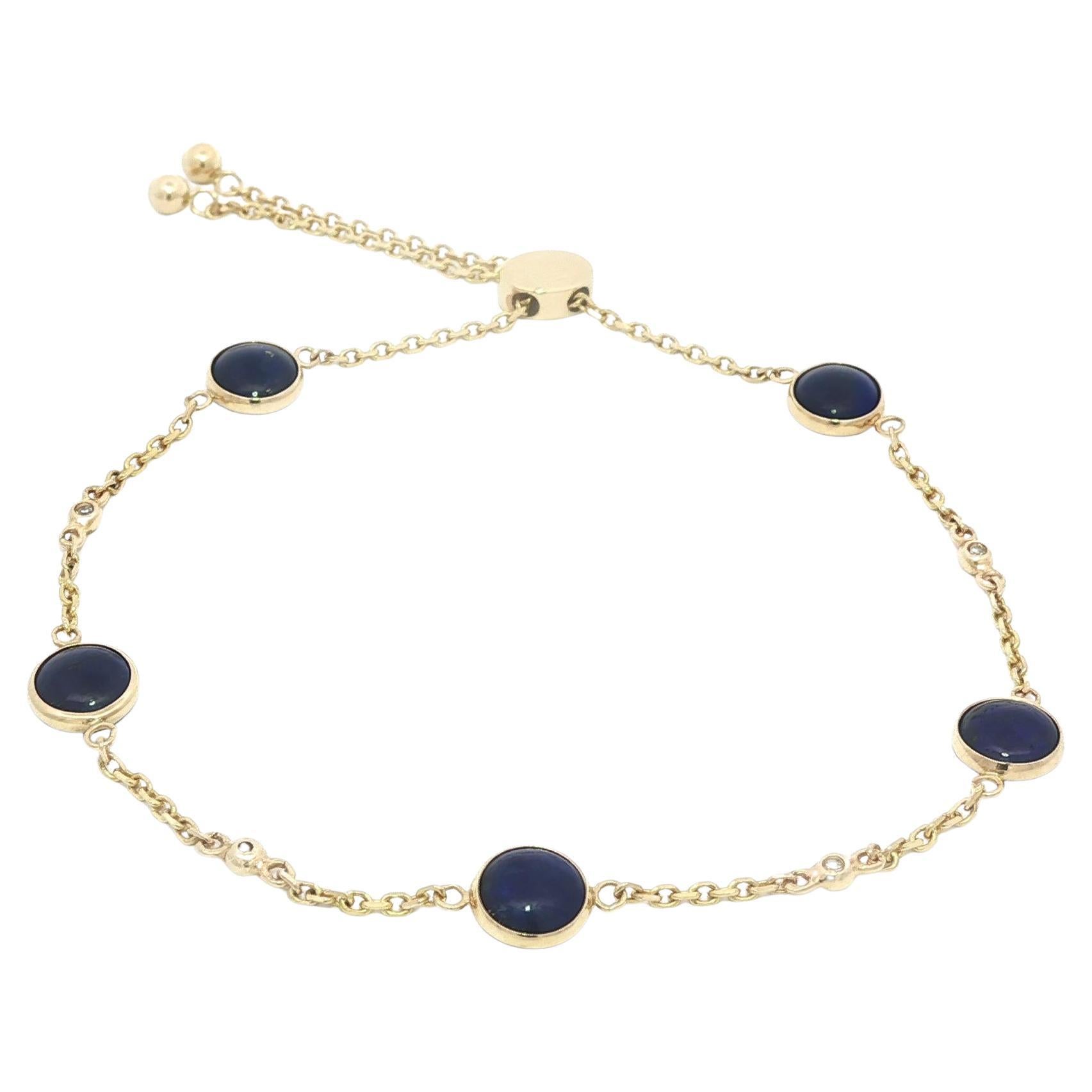 Bracciale regolabile Effy in oro giallo 14k con Lapis Cabochon Rotondo in vendita