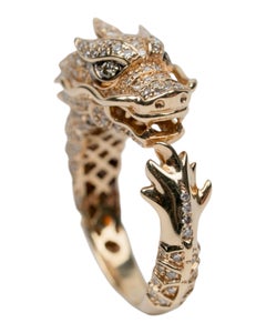 Effy 14K Yellow Gold White & Brown Diamond Safari Dragon Ring