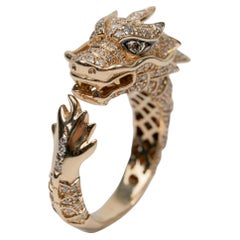 Effy 14K Yellow Gold White & Brown Diamond Safari Dragon Ring