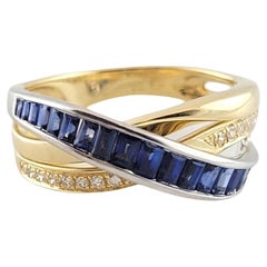Used Effy 14K Yellow White Gold Sapphire Diamond Cross Over Ring Size 5.5 #14817