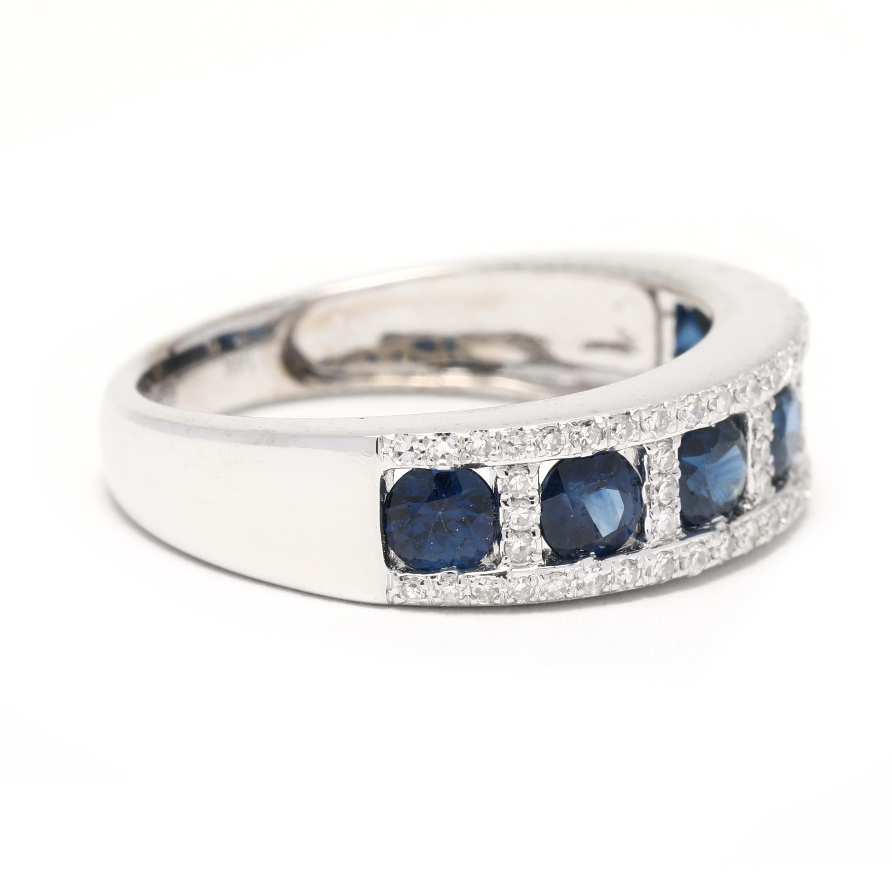 Dieses exquisite Effy 1.80ctw Saphir-Diamantband in 14K Weißgold ist das perfekte Statement für jeden Anlass. Dieser funkelnde Ring besteht aus einem ovalen Saphir, der von 34 Diamanten mit einem Gesamtgewicht von 0,30 ct flankiert wird. Insgesamt
