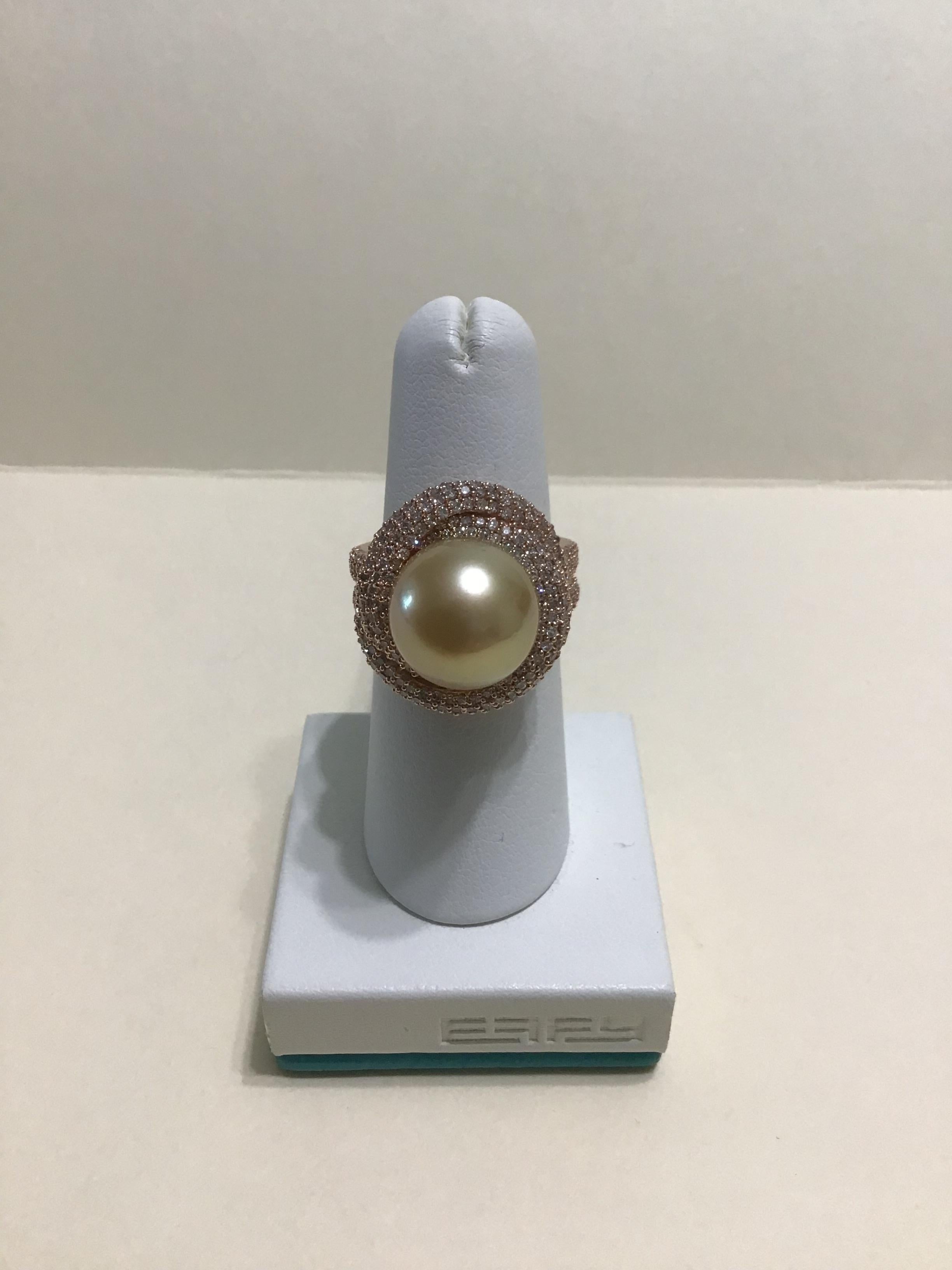 Artisan EFFY 18K Rose Gold 1.80 Carat Diamond Pearl Fashion Statement Ring New For Sale