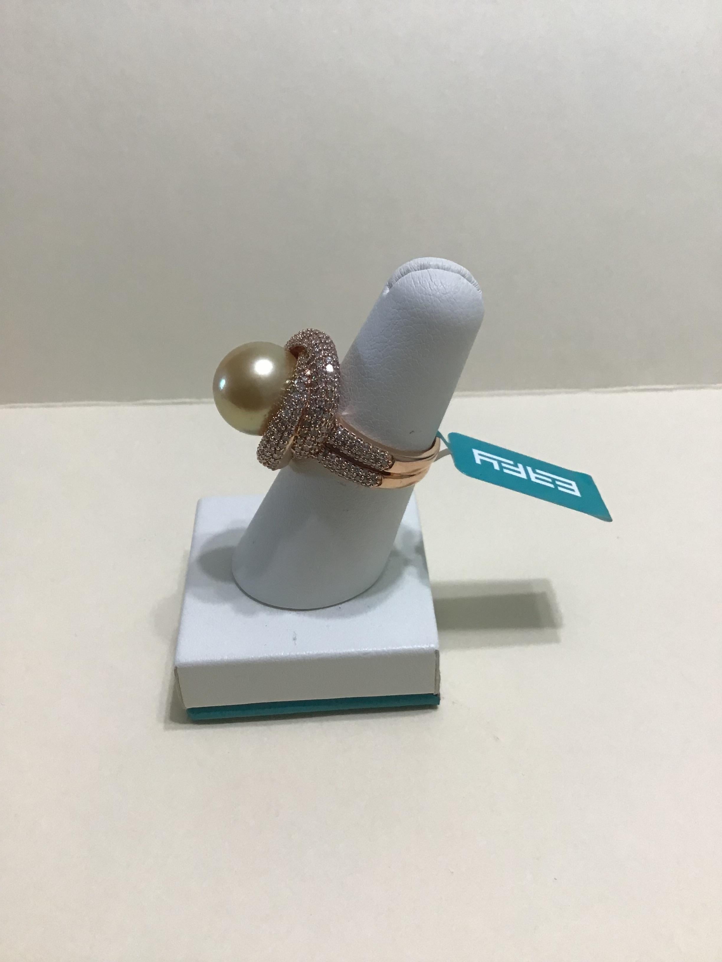 EFFY 18K Rose Gold 1.80 Carat Diamond Pearl Fashion Statement Ring New In New Condition For Sale In Bayside, NY